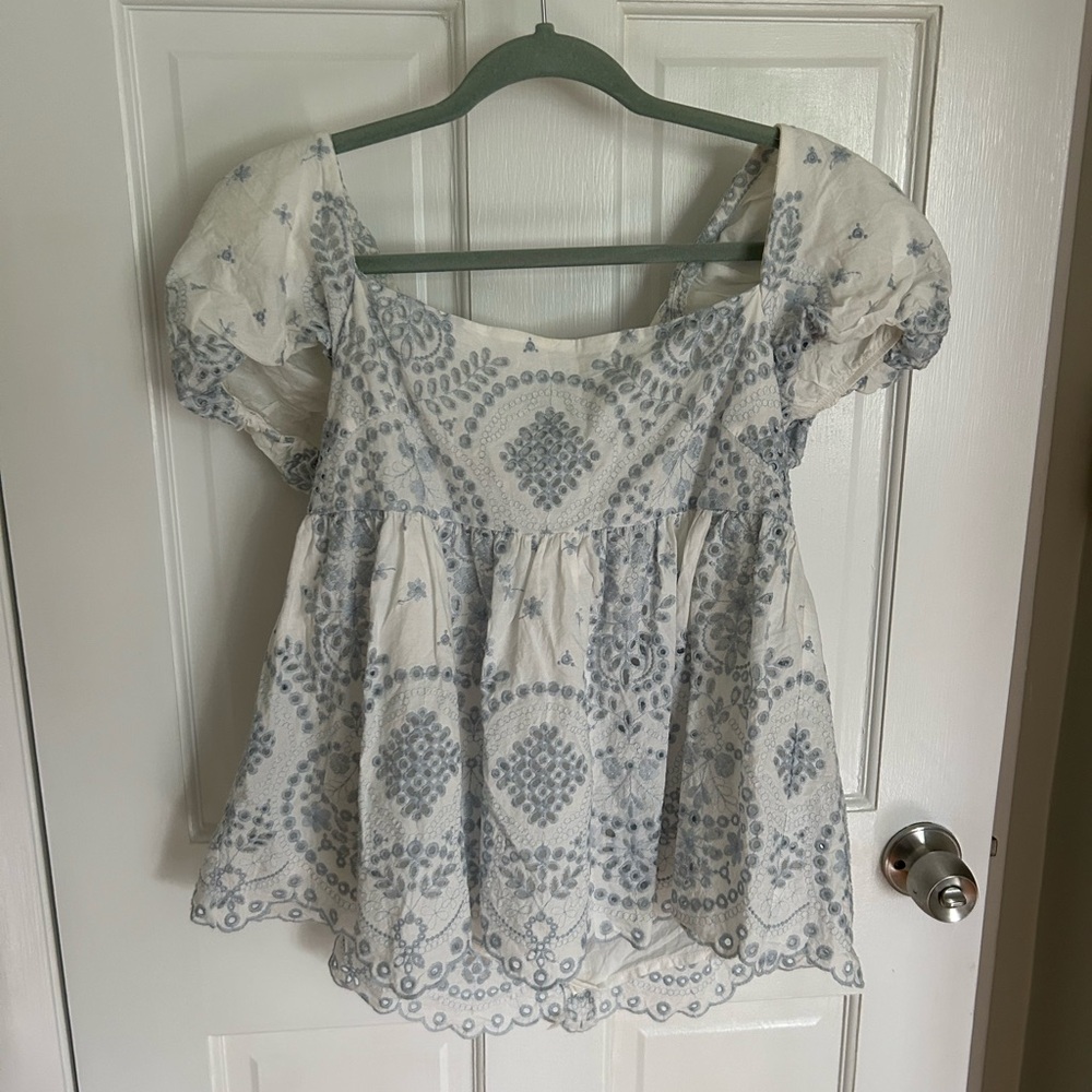 Blue and white blouse